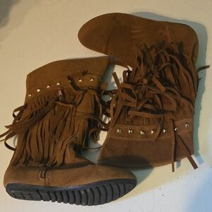 Yoki Brown Fringe Kids Boots